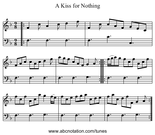 A Kiss for Nothing - staff notation