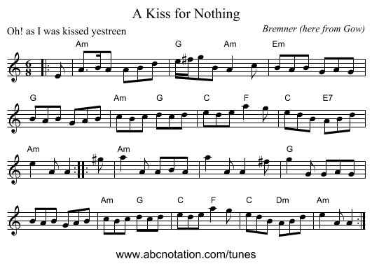 A Kiss for Nothing - staff notation