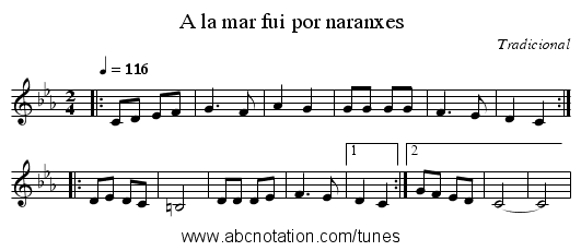 A la mar fui por naranxes - staff notation