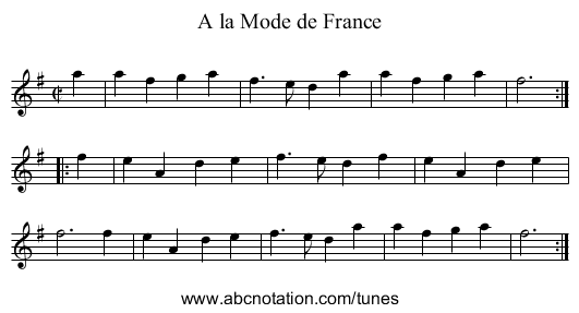 A la Mode de France - staff notation