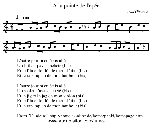 A la pointe de l'épée - staff notation