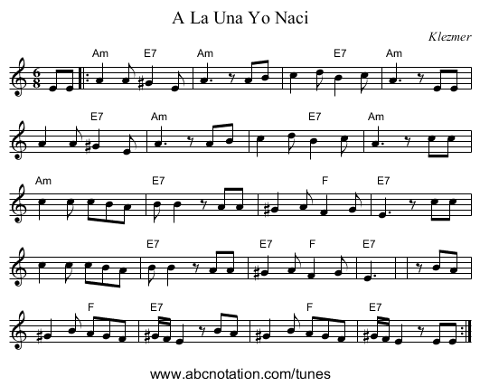A La Una Yo Naci - staff notation