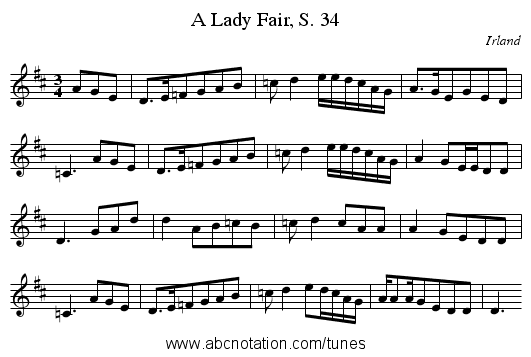A Lady Fair, S. 34 - staff notation