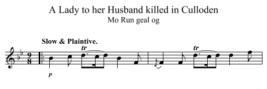 A Lady to her Husband killed in Culloden - staff notation