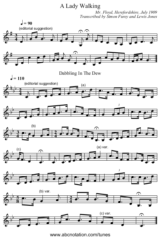 A Lady Walking - staff notation