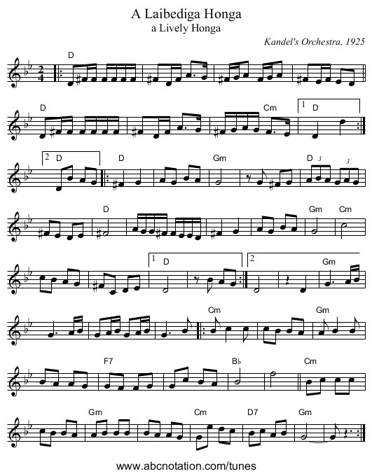 A Laibediga Honga - staff notation