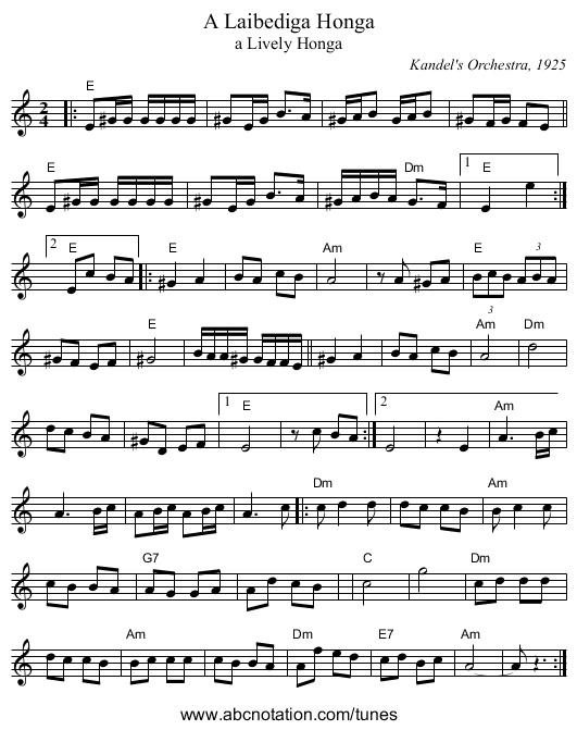 A Laibediga Honga - staff notation