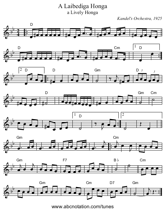 A Laibediga Honga - staff notation