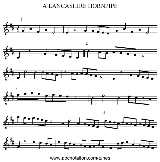 A LANCASHIRE HORNPIPE - staff notation