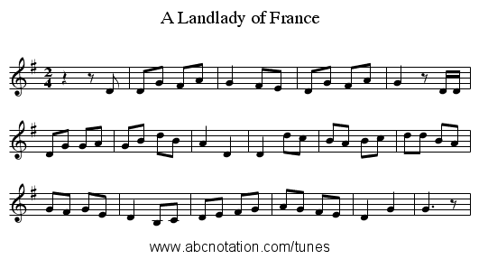 A Landlady of France - staff notation