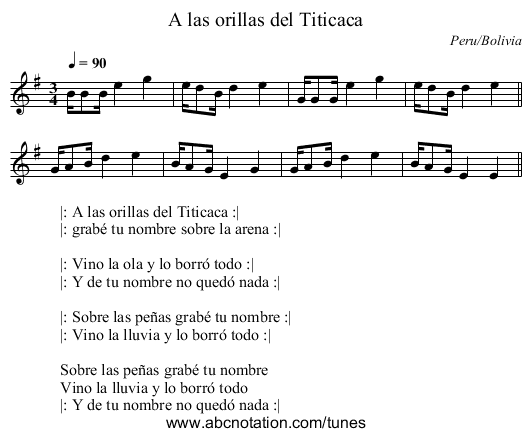 A las orillas del Titicaca - staff notation