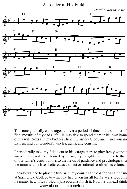 A Leader in His Field - staff notation