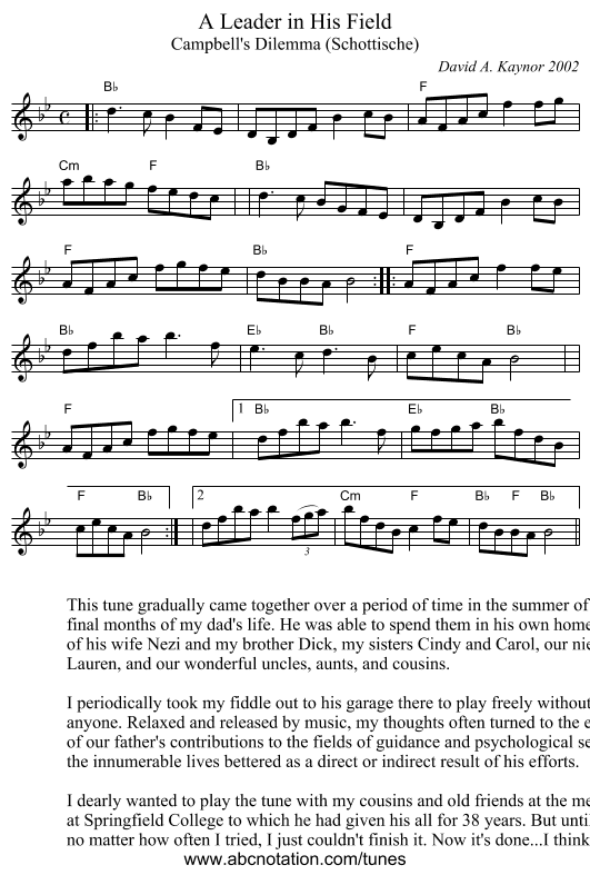 A Leader in His Field - staff notation
