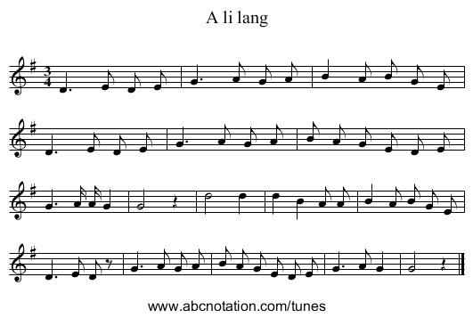 A li lang - staff notation