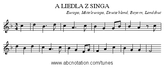 A LIEDLA Z SINGA - staff notation