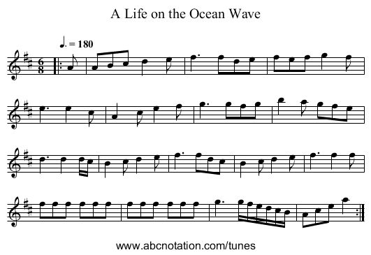 A Life on the Ocean Wave - staff notation
