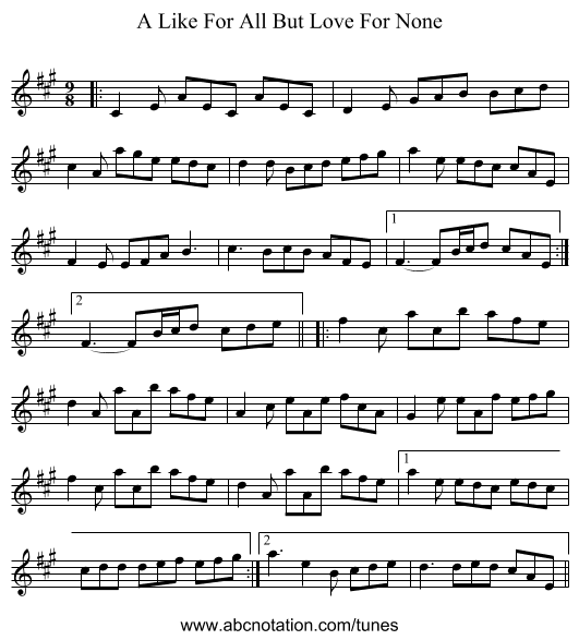 A Like For All But Love For None - staff notation
