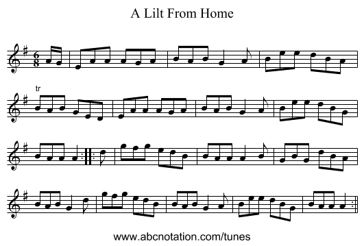 A Lilt From Home - staff notation