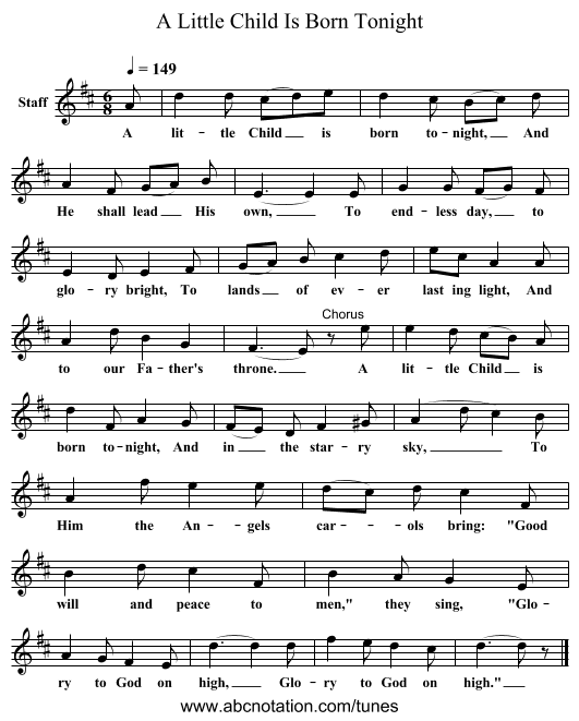A Little Child Is Born Tonight - staff notation