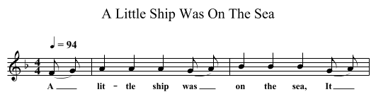 A Little Ship Was On The Sea - staff notation
