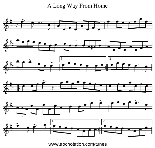 A Long Way From Home - staff notation