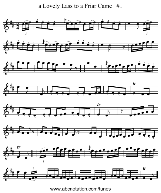 a Lovely Lass to a Friar Came   #1 - staff notation