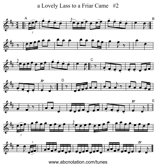 a Lovely Lass to a Friar Came   #2 - staff notation