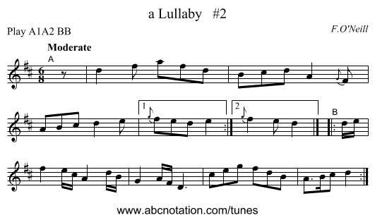 a Lullaby   #2 - staff notation
