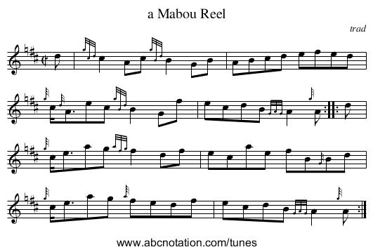 a Mabou Reel - staff notation
