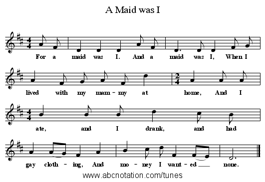 A Maid was I - staff notation