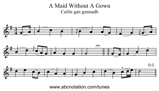 A Maid Without A Gown - staff notation
