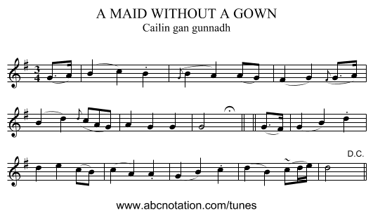 A MAID WITHOUT A GOWN - staff notation