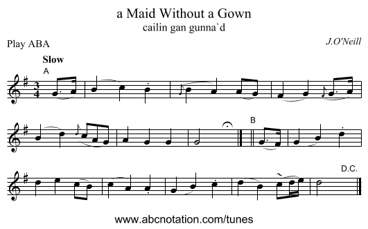 a Maid Without a Gown - staff notation