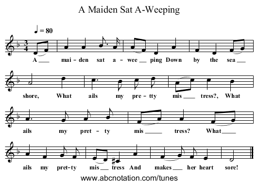 A Maiden Sat A-Weeping - staff notation