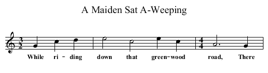 A Maiden Sat A-Weeping - staff notation