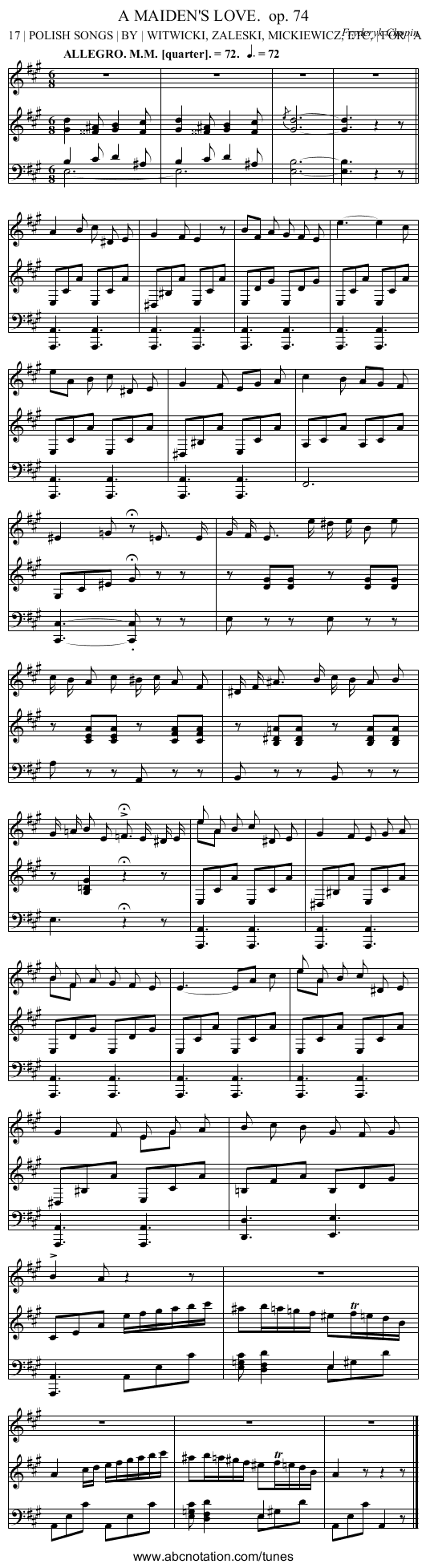 A MAIDEN'S LOVE.	 op. 74 - staff notation