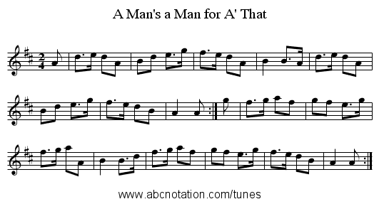 A Man's a Man for A' That - staff notation