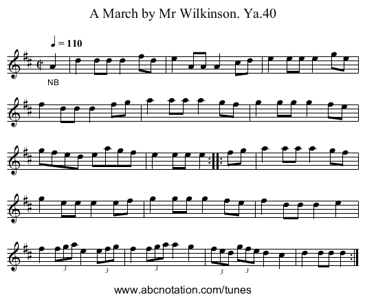 A March by Mr Wilkinson. Ya.40 - staff notation
