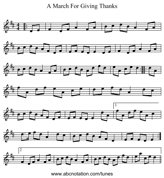 A March For Giving Thanks - staff notation