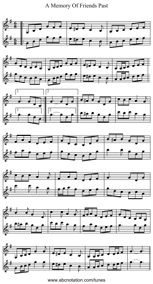 A Memory Of Friends Past - staff notation
