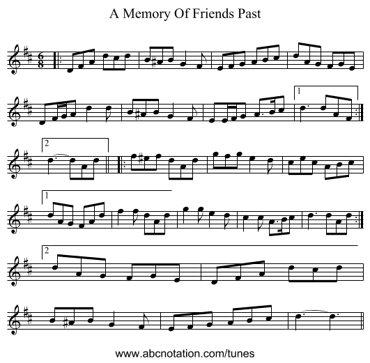 A Memory Of Friends Past - staff notation