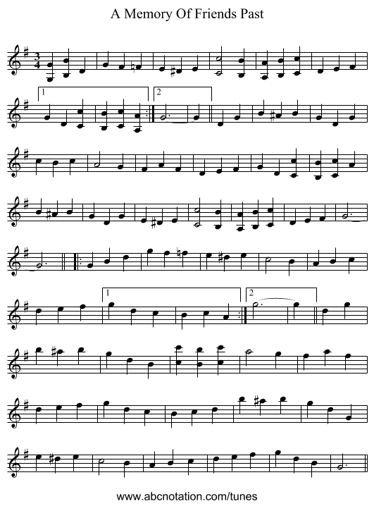 A Memory Of Friends Past - staff notation