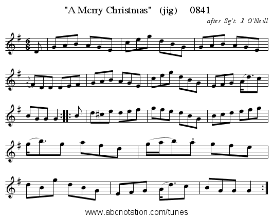 A Merry Christmas   (jig)     0841 - staff notation