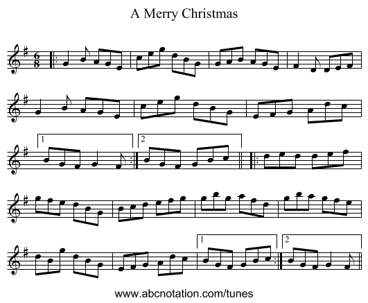 A Merry Christmas - staff notation