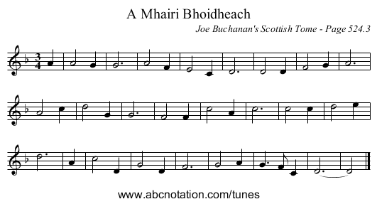 A Mhairi Bhoidheach - staff notation