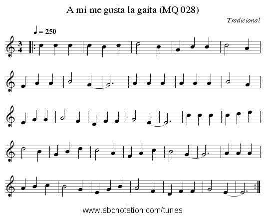 A mi me gusta la gaita (MQ 028) - staff notation