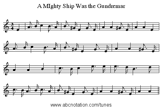 A MIghty Ship Was the Gundremar - staff notation