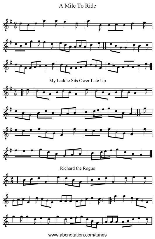 A Mile To Ride - staff notation