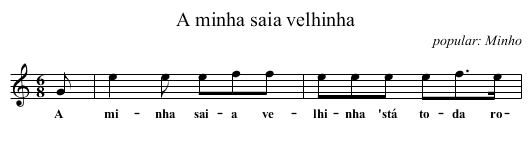 A minha saia velhinha - staff notation