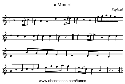 a Minuet - staff notation
